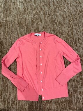 LOFT Coral Button-Up Crewneck Cardigan